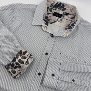 7Diamonds Shadow Dream Mens Large Grey Micro Check 4-Way Stretch Button Up Shirt